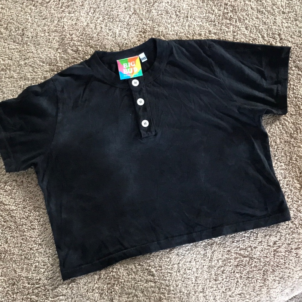 Big Bud Press Black Crystal Cropped Henley XXS